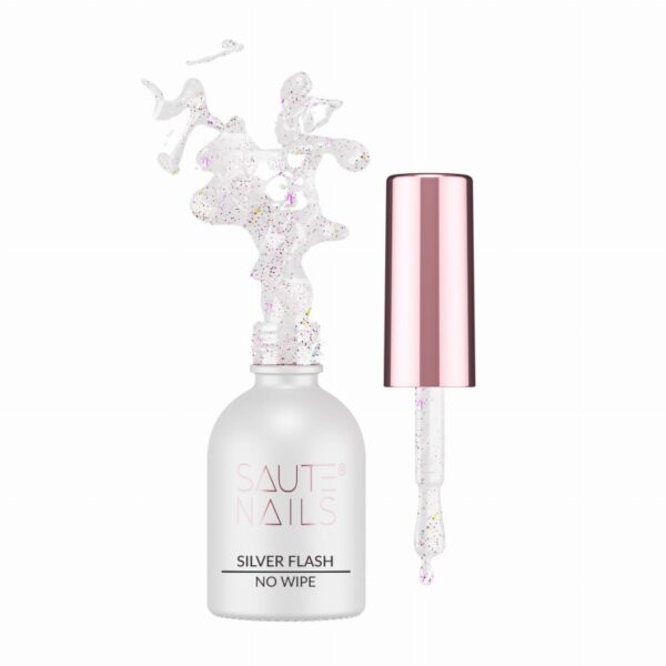 Top no Wipe с Ефект Silver Flash, 8ml Saute Nails